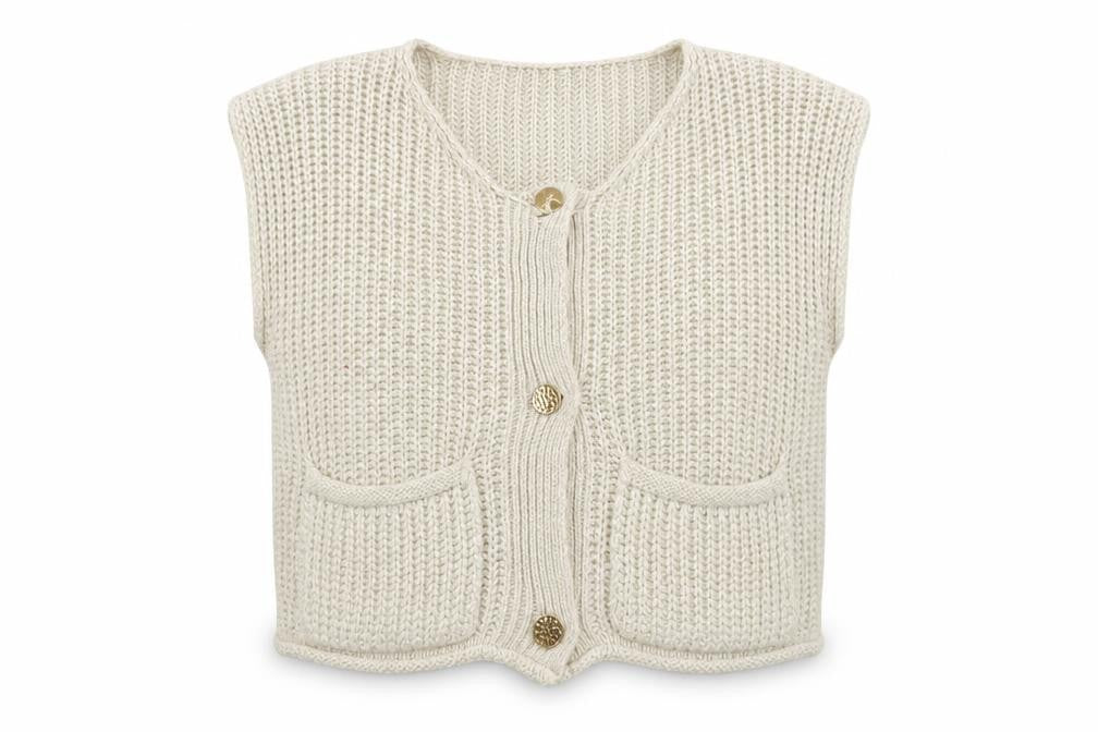 Quiz Women's Beige Sleeveless Chunky Knit Button Cardigan S