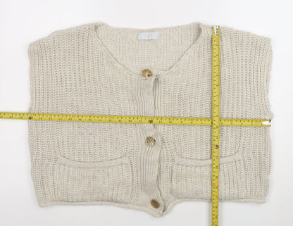 Quiz Women's Beige Sleeveless Chunky Knit Button Cardigan S