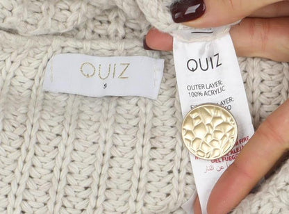 Quiz Women's Beige Sleeveless Chunky Knit Button Cardigan S