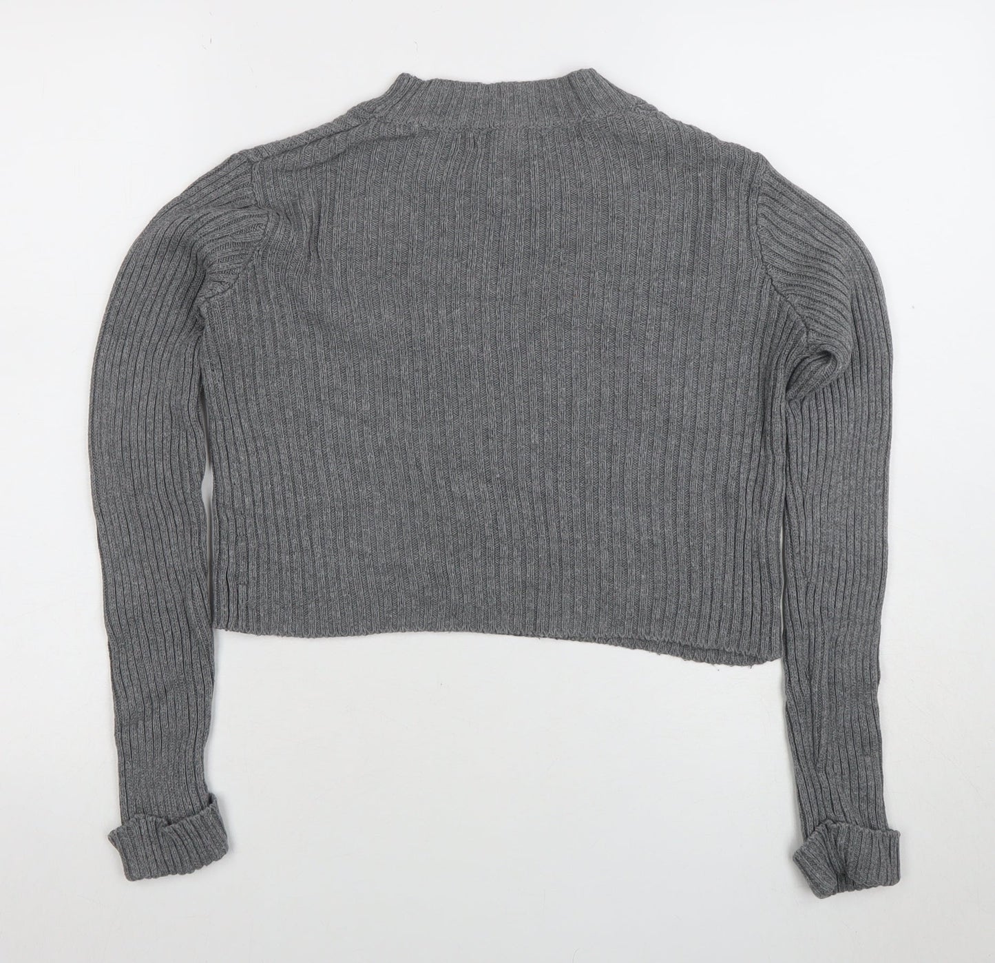 Pull&Bear Womens Grey Mock Neck Rib Knit Jumper Size 10