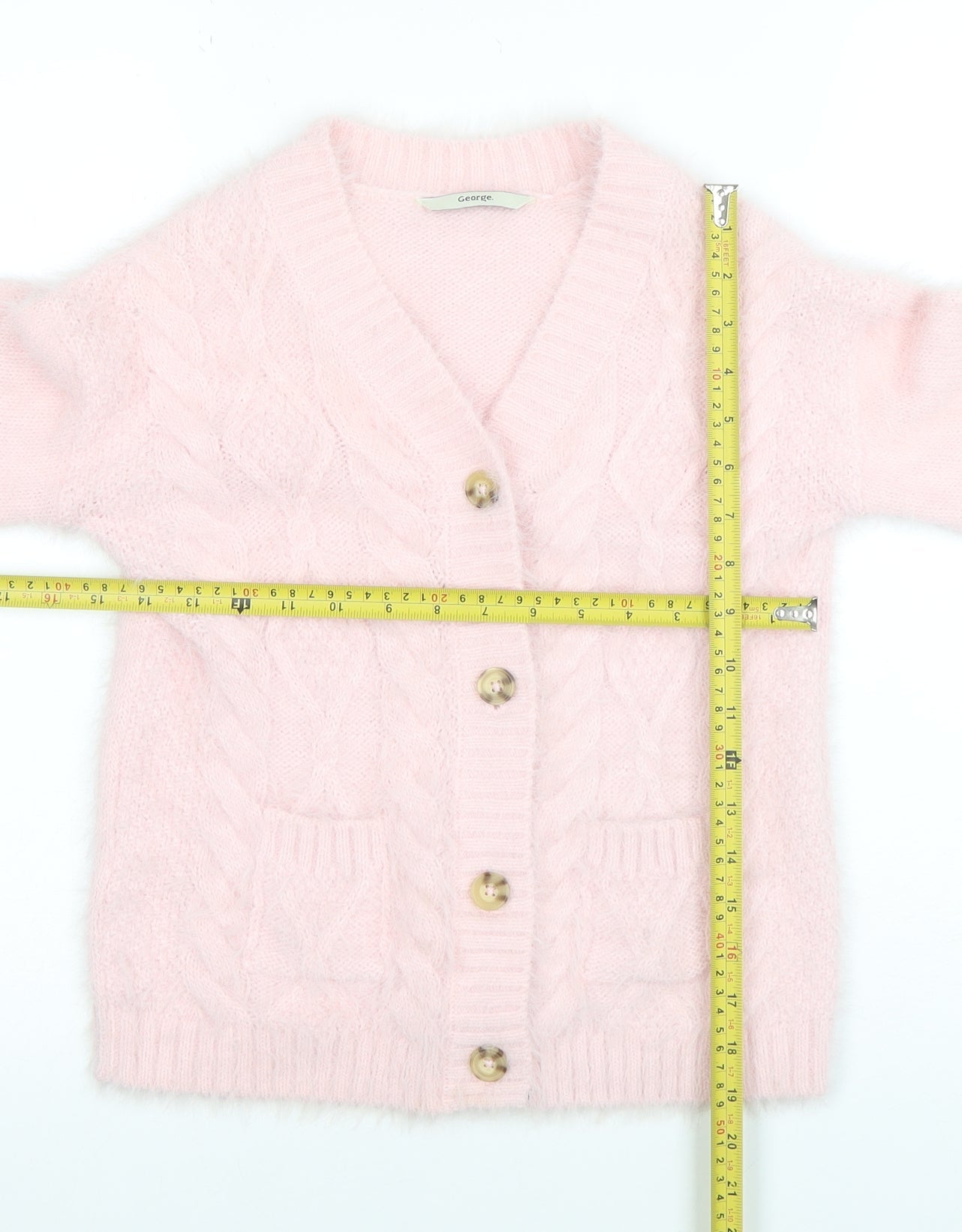 George Teens Pink Cable Knit Button Cardigan Jumper 7-8 Years