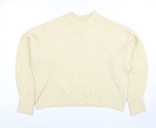H&M Women's Beige Ribbed Mock Neck Jumper Size S