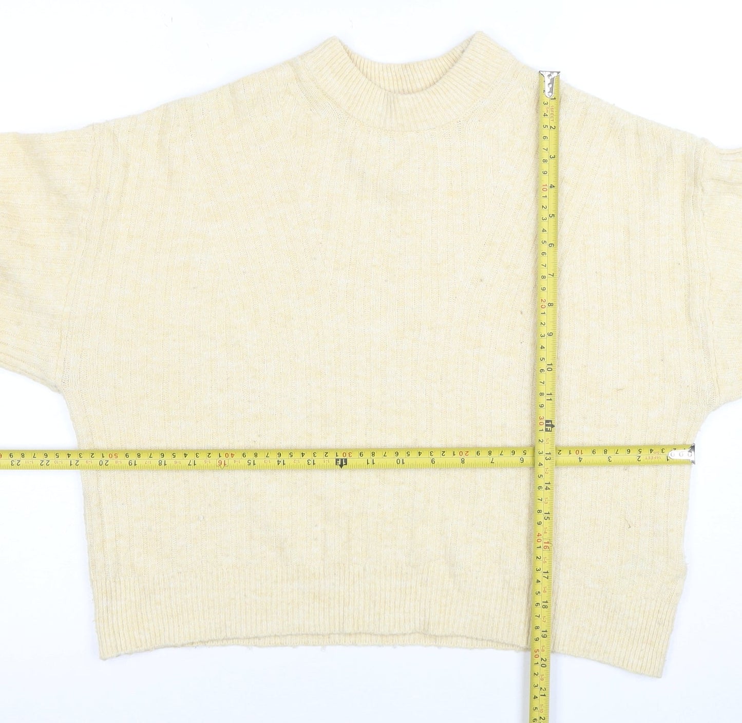 H&M Women's Beige Ribbed Mock Neck Jumper Size S
