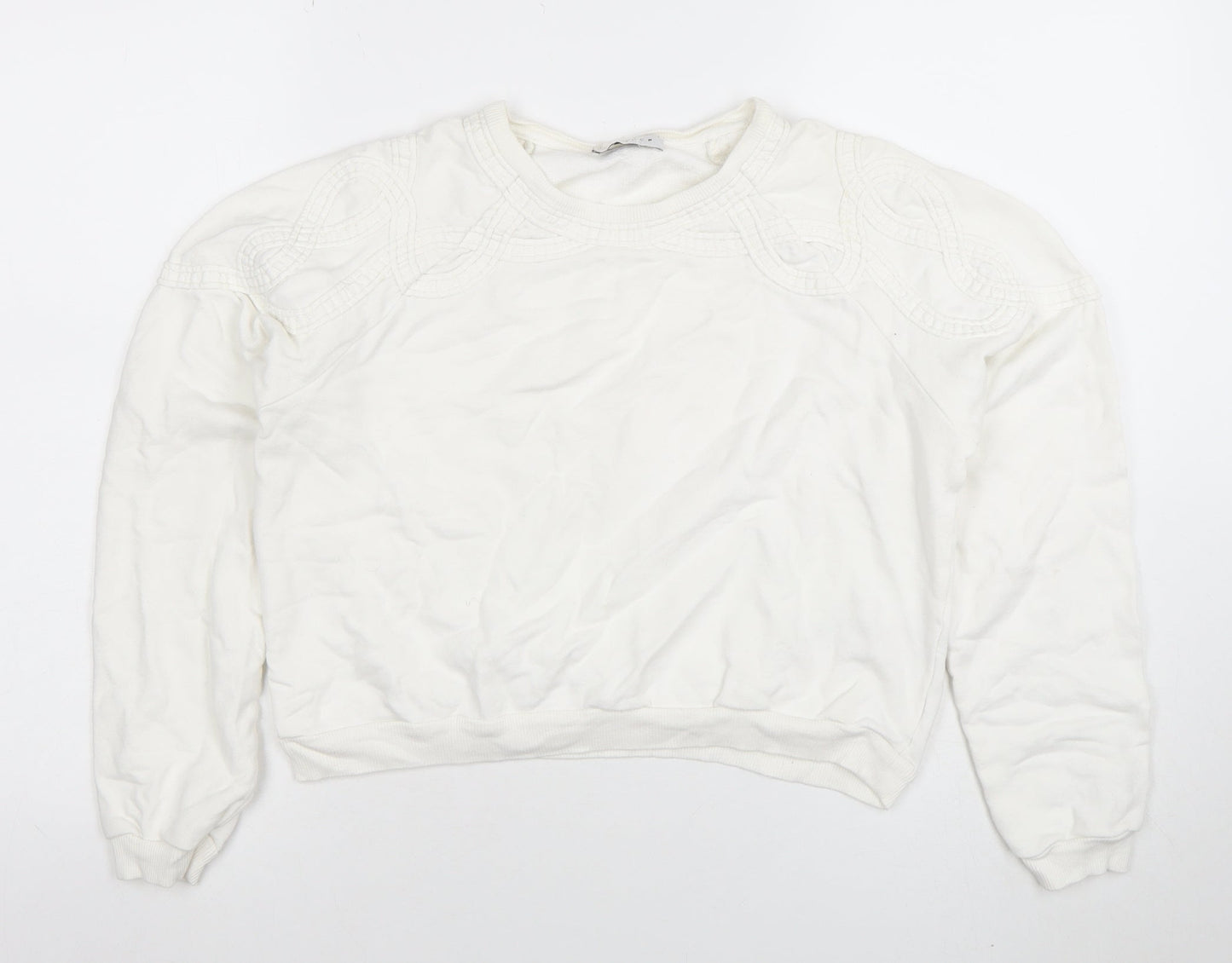 Topshop Women Ivory Embroidered Pullover Sweatshirt UK 8 Cotton