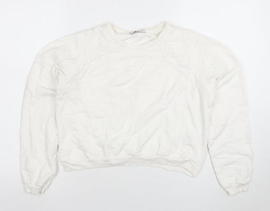 Topshop Women Ivory Embroidered Pullover Sweatshirt UK 8 Cotton