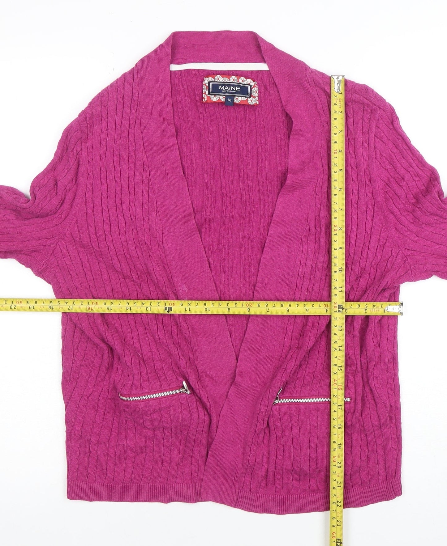 Maine New England Women's Pink Cable-Knit Cardigan Size 16 Cotton Blend