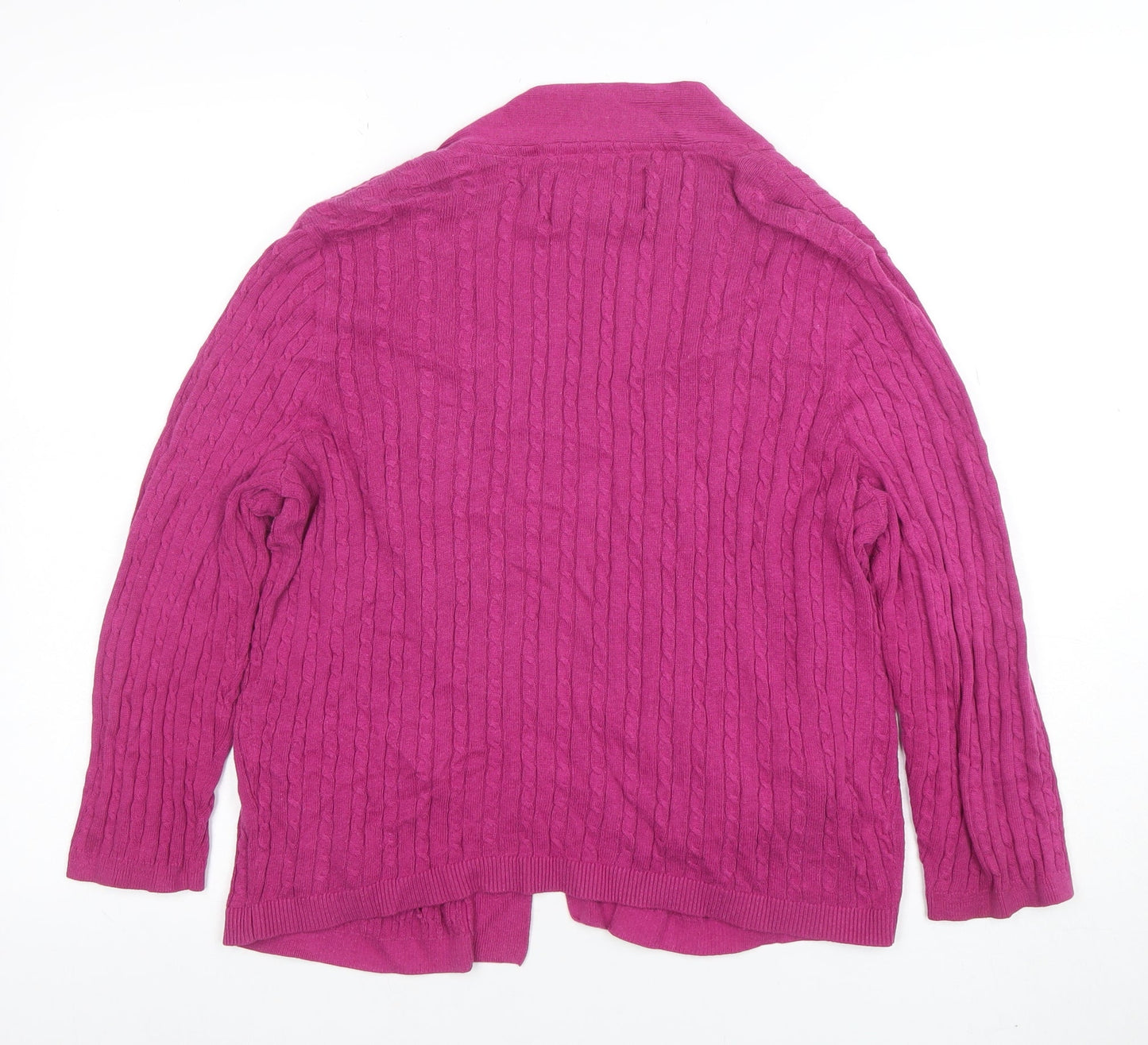 Maine New England Women's Pink Cable-Knit Cardigan Size 16 Cotton Blend