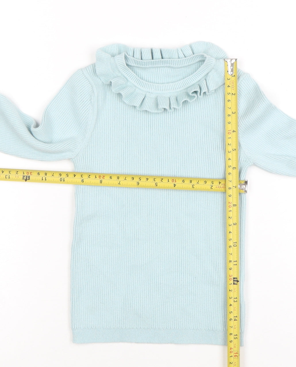 George Girls Blue Ruffle Neck Long Sleeve Ribbed Pullover Jumper 4-5 Years