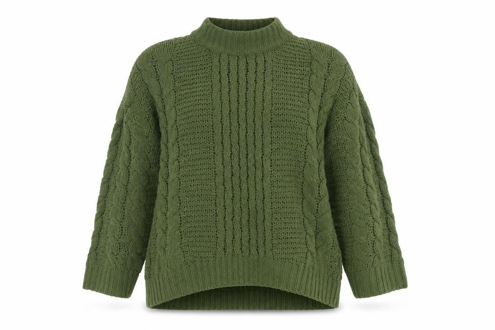 Natural Women’s Green Mock Neck Cable Knit Pullover Jumper Size S