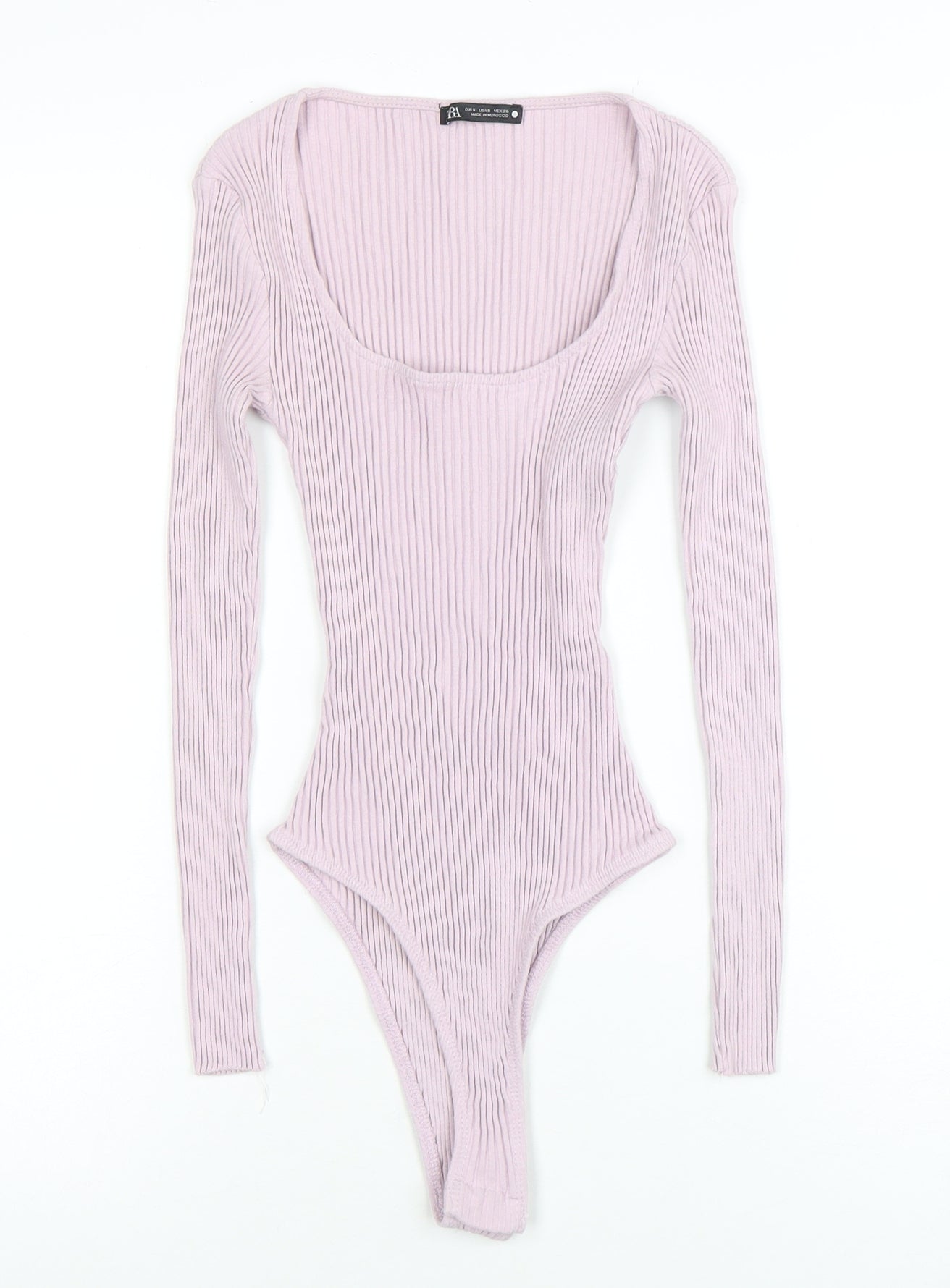 ZARA Women Pink Ribbed Long Sleeve Bodysuit Size Small