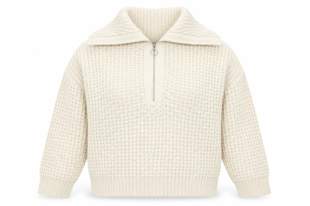Pull & Bear Women's Ivory Chunky Half Zip Knit Jumper Size S