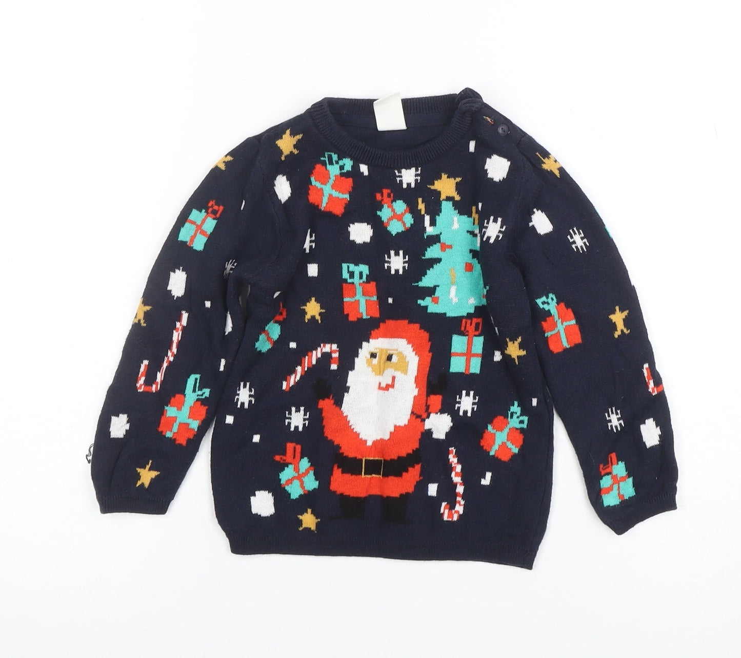 Marks and Spencer Boys Navy Christmas Jumper Size 2-3 Years Santa Print