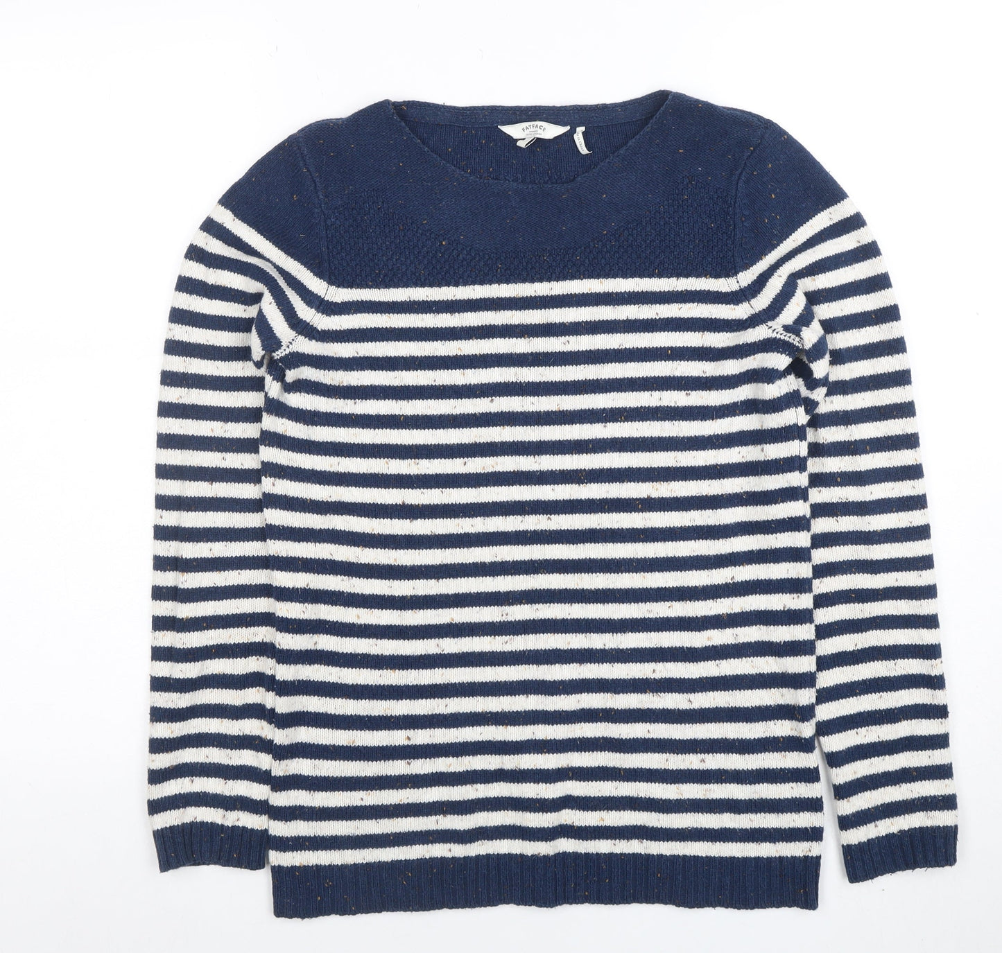 FatFace Womens Navy Stripe Cotton Acrylic Crew Neck Jumper Size 8