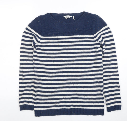 FatFace Womens Navy Stripe Cotton Acrylic Crew Neck Jumper Size 8