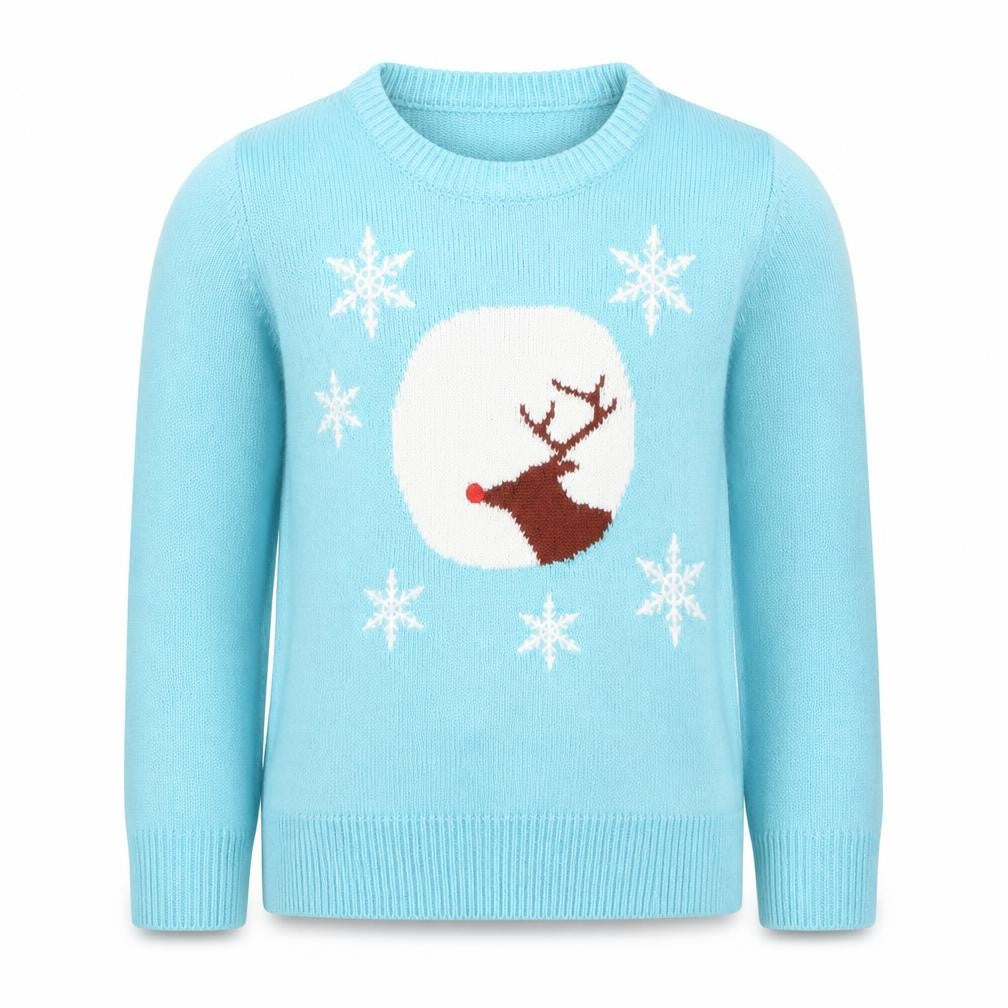 Avenue Kids Girls Blue Reindeer Christmas Jumper 7-8 Years Acrylic Knit