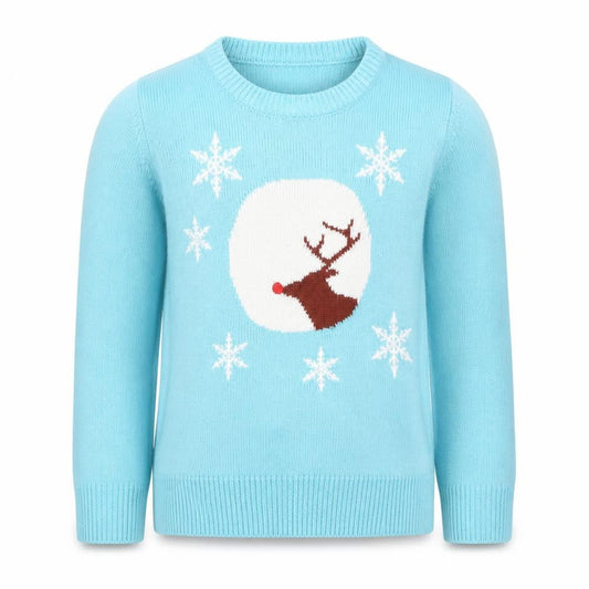 Avenue Kids Girls Blue Reindeer Christmas Jumper 7-8 Years Acrylic Knit