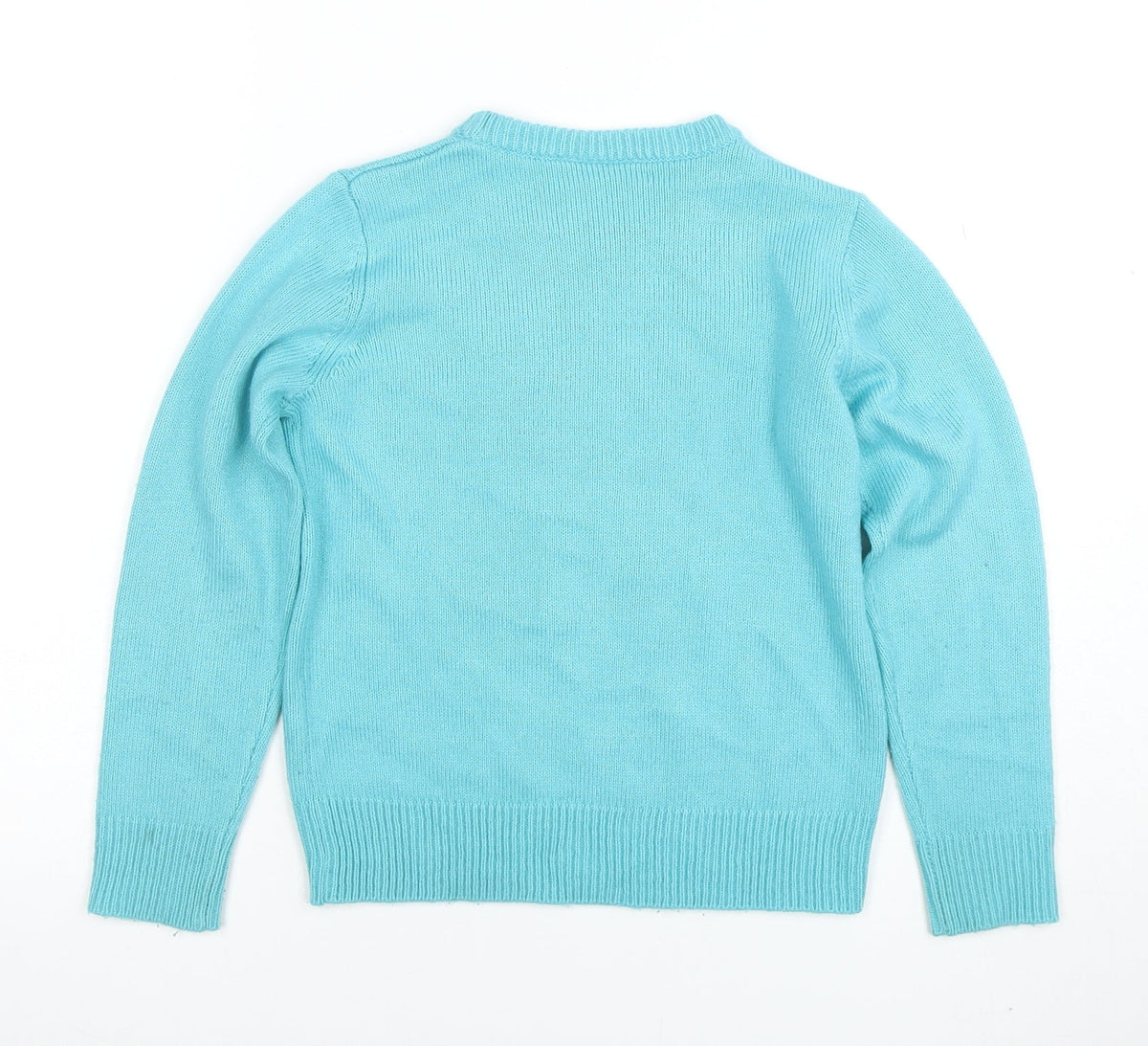 Avenue Kids Girls Blue Reindeer Christmas Jumper 7-8 Years Acrylic Knit