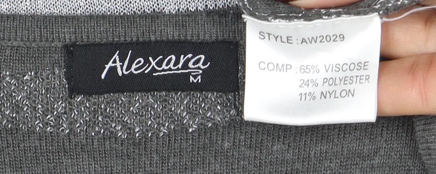 Alexara Women Grey Animal Print 3/4 Sleeve Knit T-Shirt M