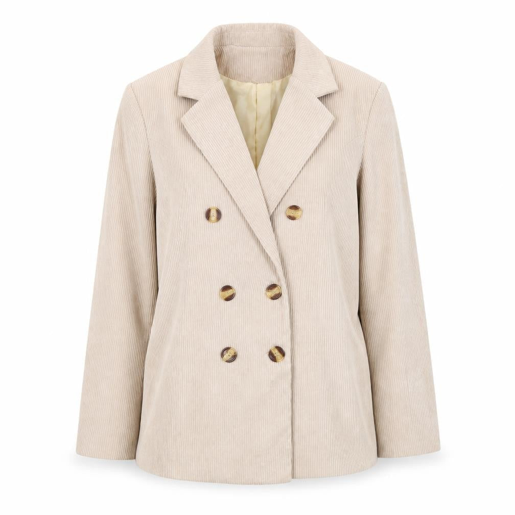 PrettyLittleThing Women Beige Corduroy Double-Breasted Blazer UK 10