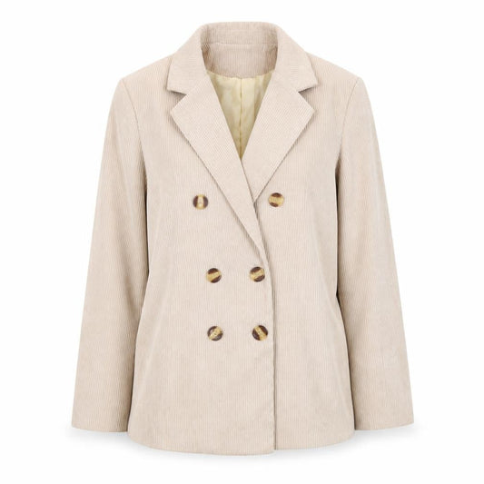 PRETTYLITTLETHING Women Beige Corduroy Double-Breasted Blazer UK 10