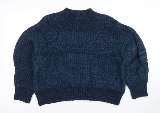AND/OR Womens Blue Chunky-Knit Wool Blend Jumper Size 8