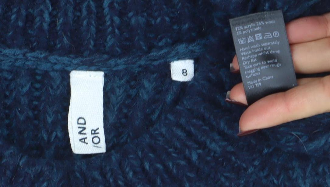 AND/OR Womens Blue Chunky-Knit Wool Blend Jumper Size 8