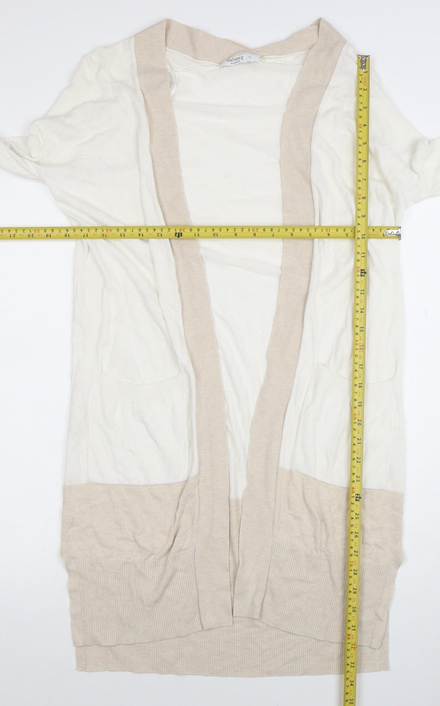 Nutmeg Womens Beige Viscose Linen Long Sleeve Open Cardigan Size 10