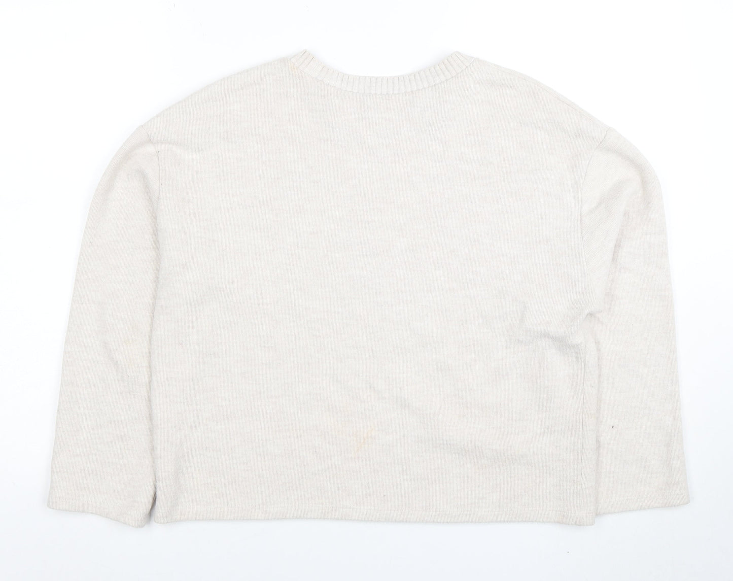 ZARA Women Beige Knit Cotton Blend Crew Neck Jumper Size 12