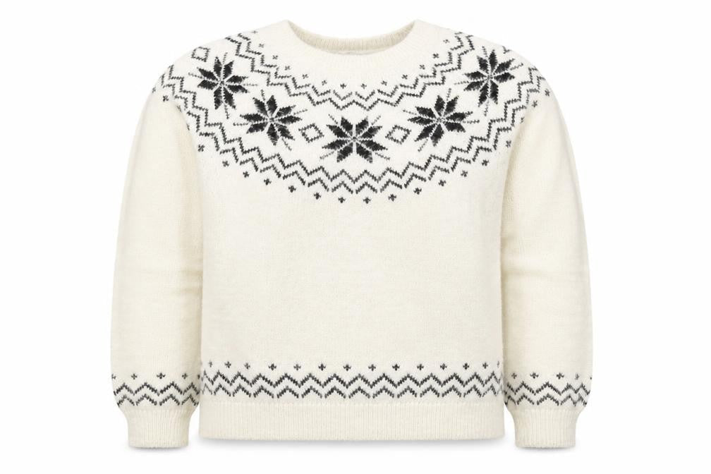 Primark Women's White Fair Isle Crew Neck Pullover Jumper Size S