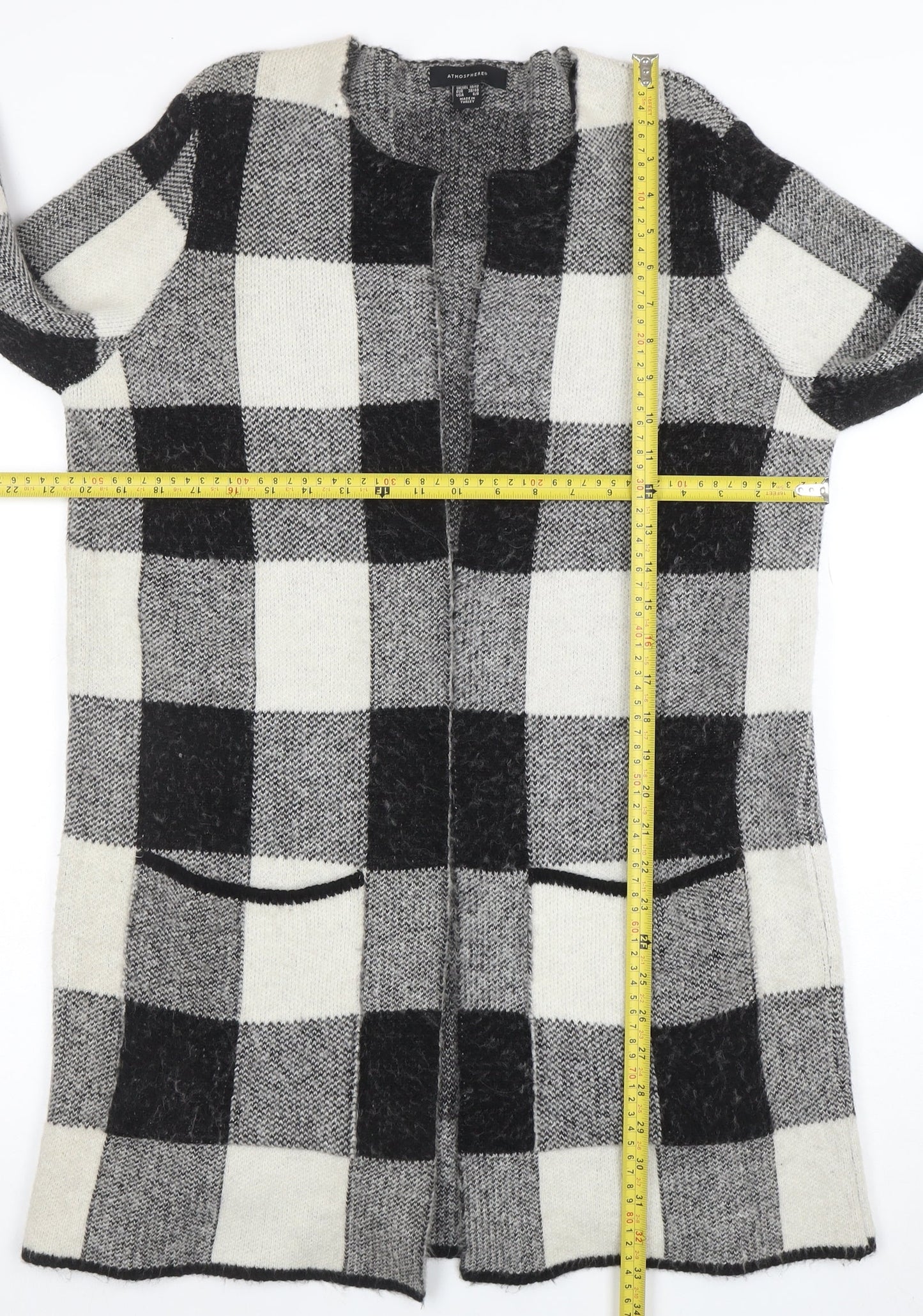 Atmosphere Women Black Check Longline Cardigan Size 10/12