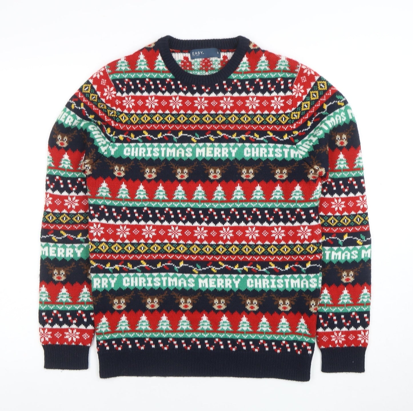 EASY Mens Multicoloured S Christmas Jumper Fair Isle Crew Neck