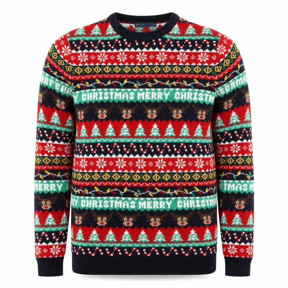 EASY Mens Multicoloured S Christmas Jumper Fair Isle Crew Neck