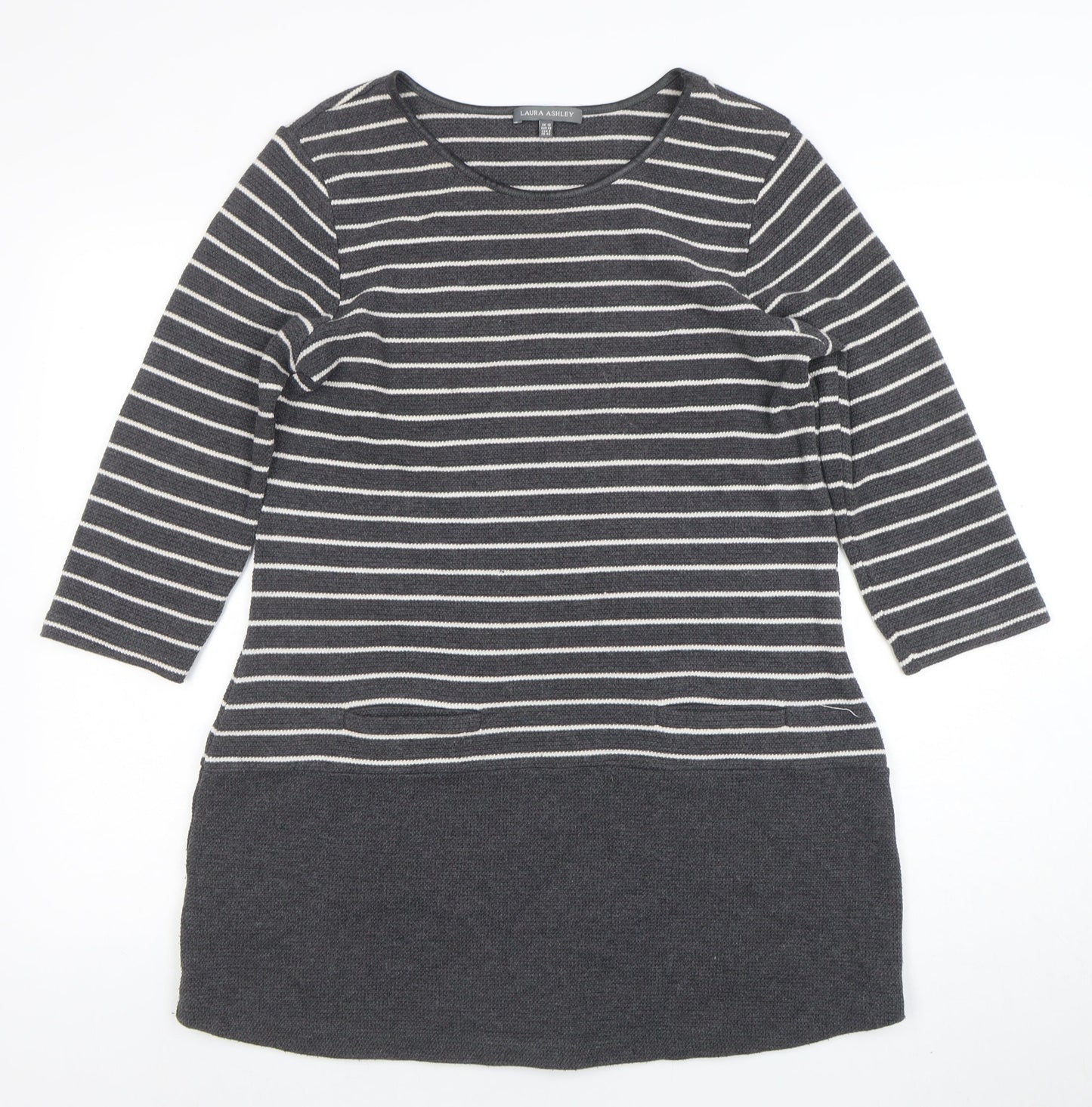 Laura Ashley Women’s Grey Striped Knit Shift Dress Size 12