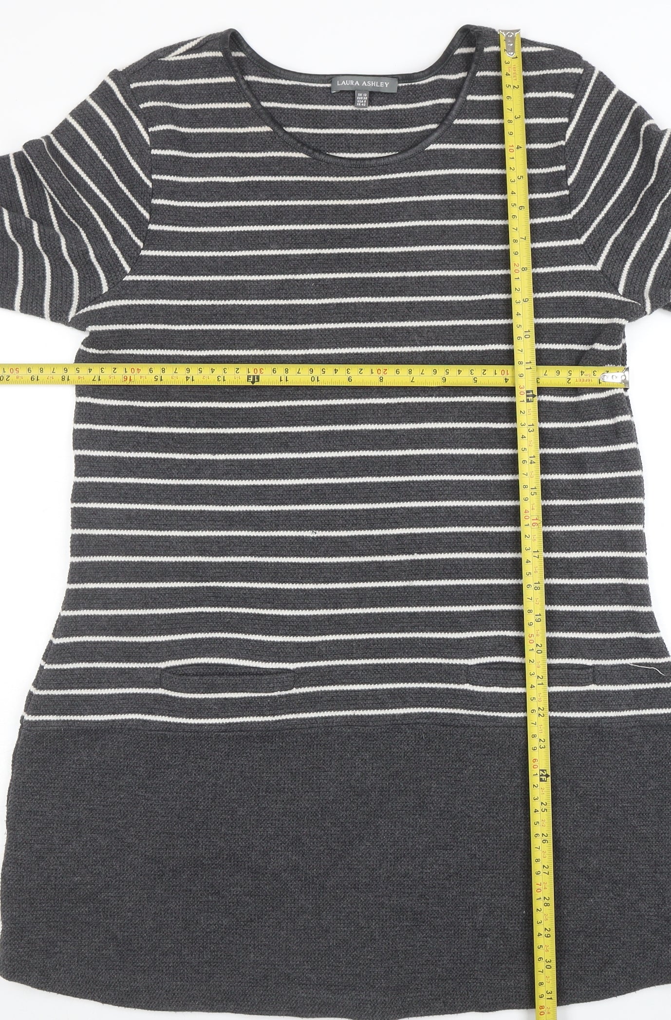 Laura Ashley Women’s Grey Striped Knit Shift Dress Size 12
