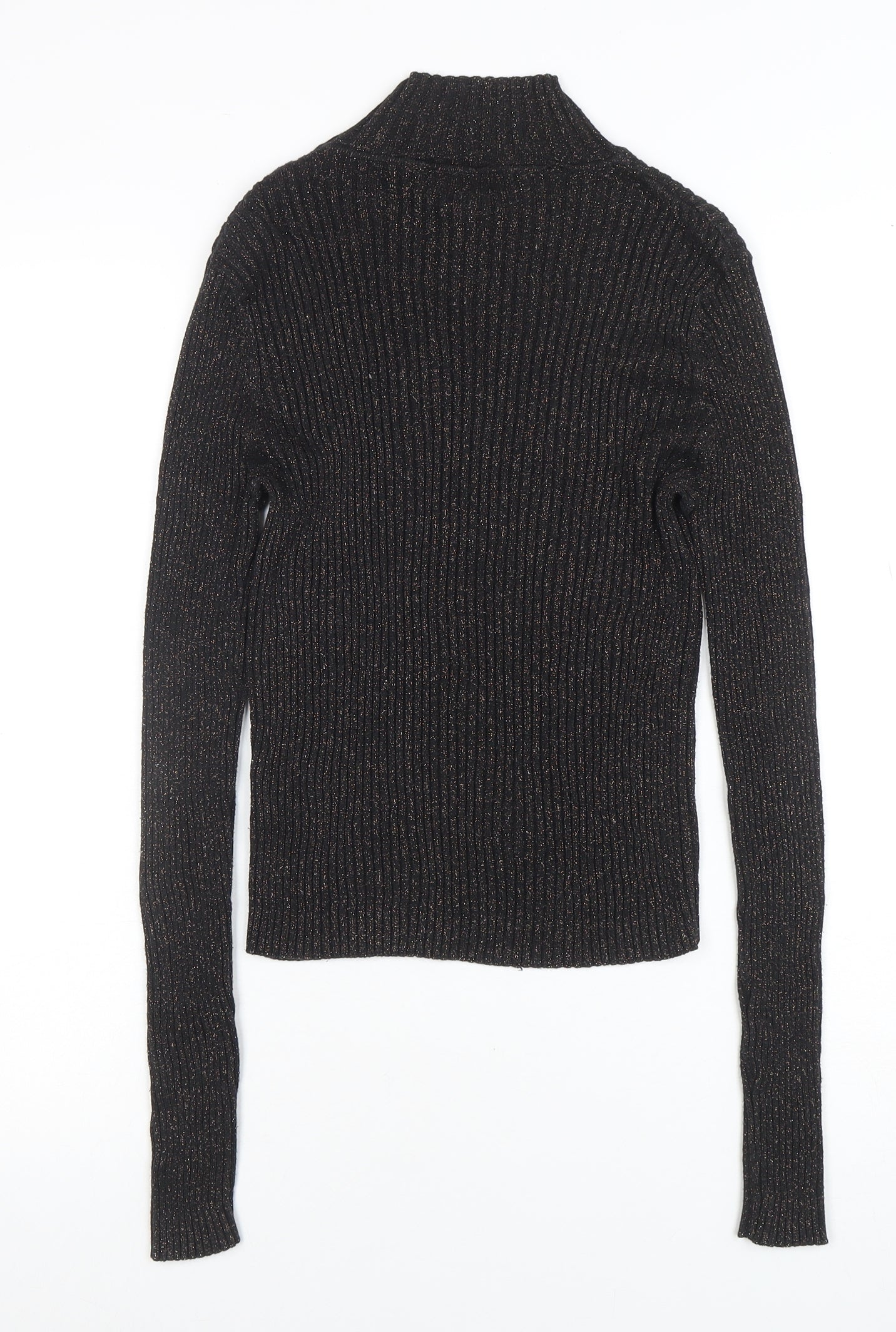 Topshop Women’s Black Metallic Roll Neck Ribbed Jumper UK 12