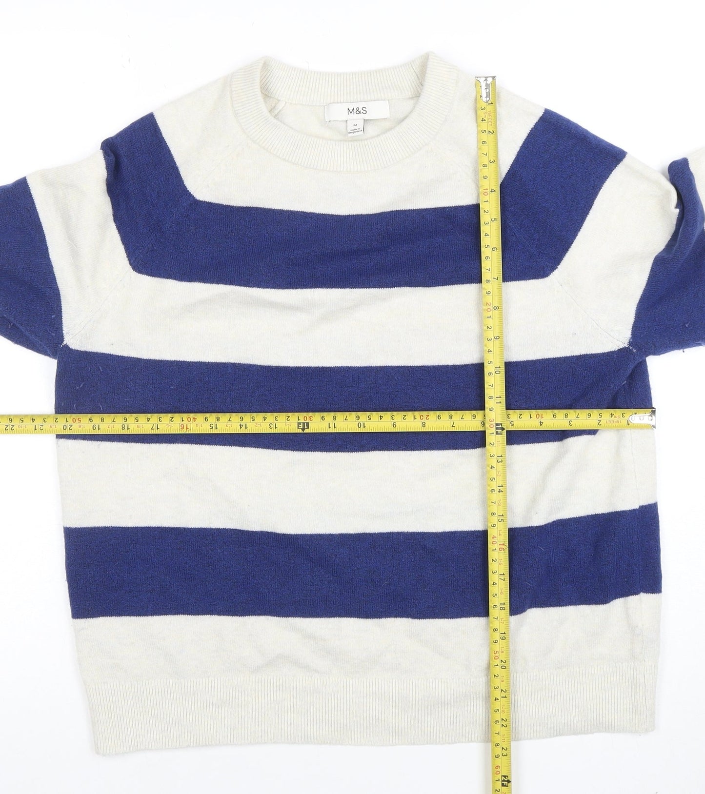 Marks and Spencer Women’s Blue White Striped Wool Jumper Size M