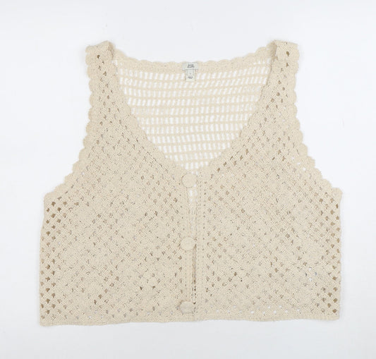 River Island Women’s Beige Crochet Cotton Vest L - Boho Summer Style