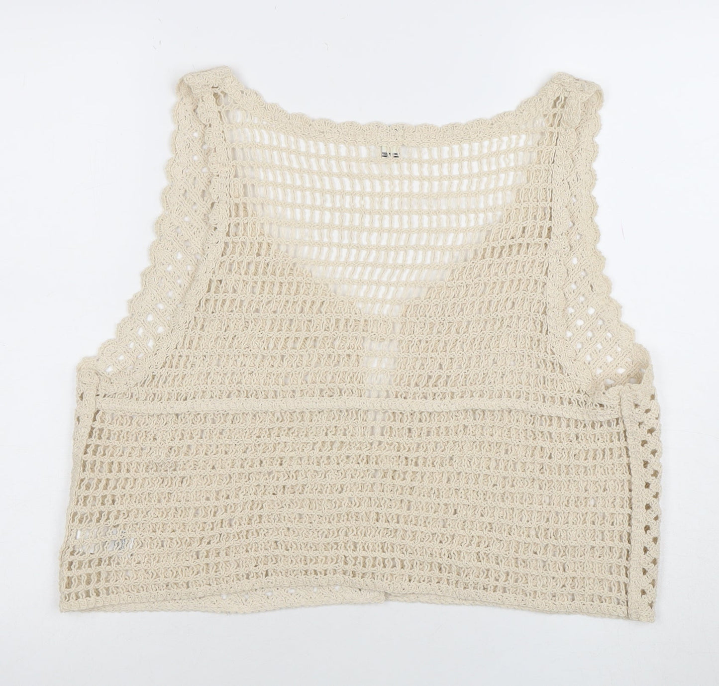 River Island Women’s Beige Crochet Cotton Vest L - Boho Summer Style
