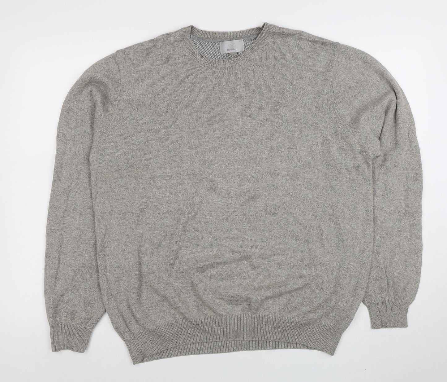 Marks and Spencer Mens Grey Cotton Crew Neck Jumper XXL Regular Fit