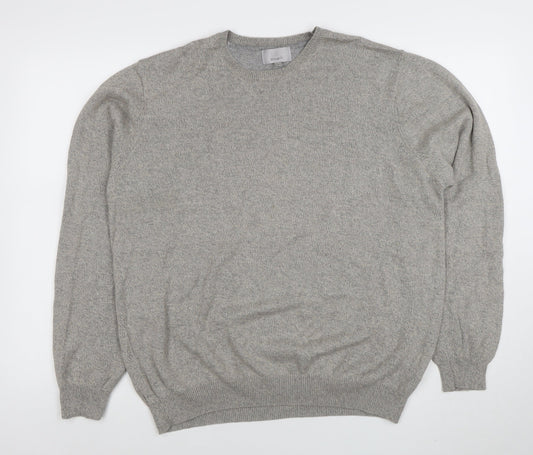 Marks and Spencer Mens Grey Cotton Crew Neck Jumper XXL Regular Fit