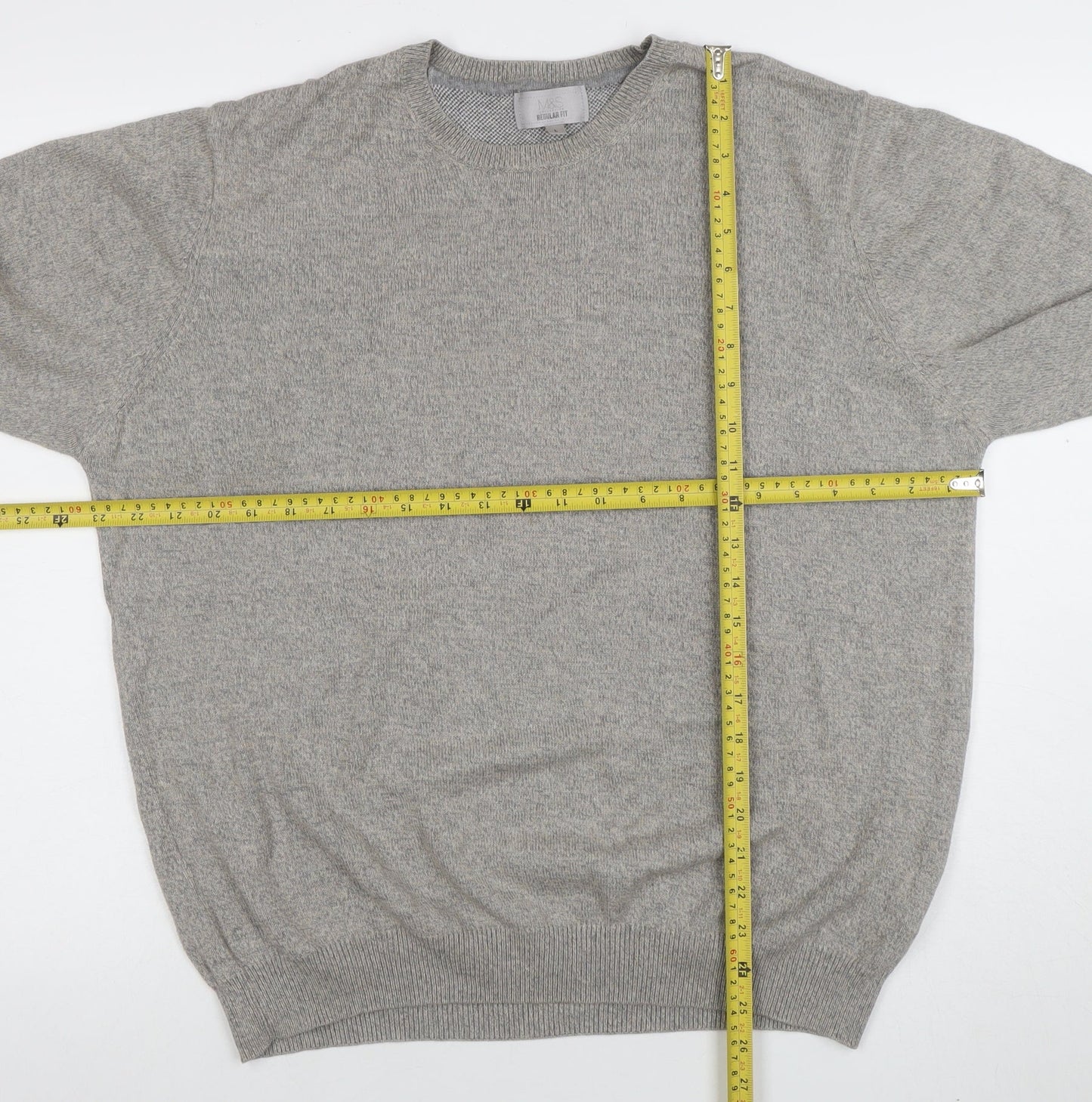 Marks and Spencer Mens Grey Cotton Crew Neck Jumper XXL Regular Fit
