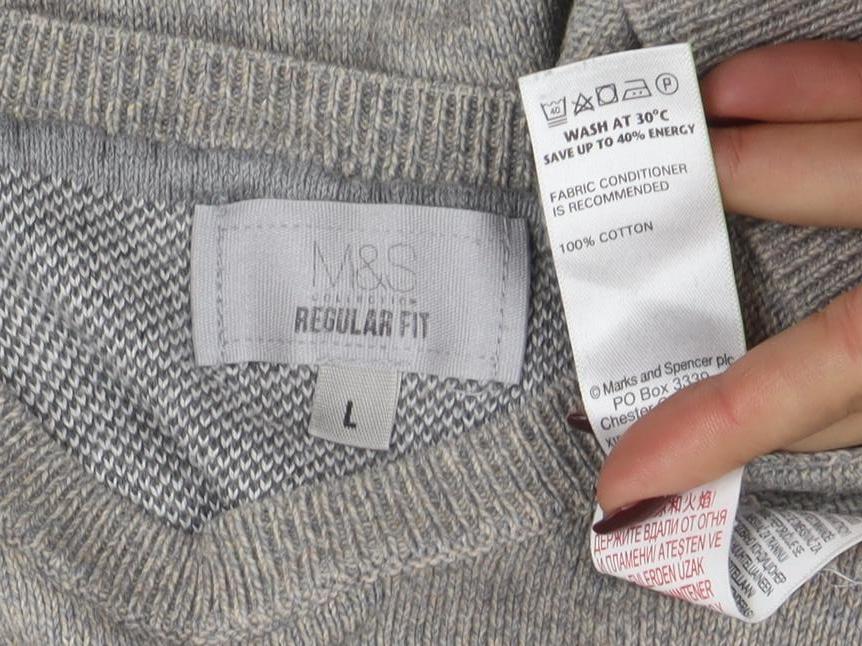 Marks and Spencer Mens Grey Cotton Crew Neck Jumper XXL Regular Fit