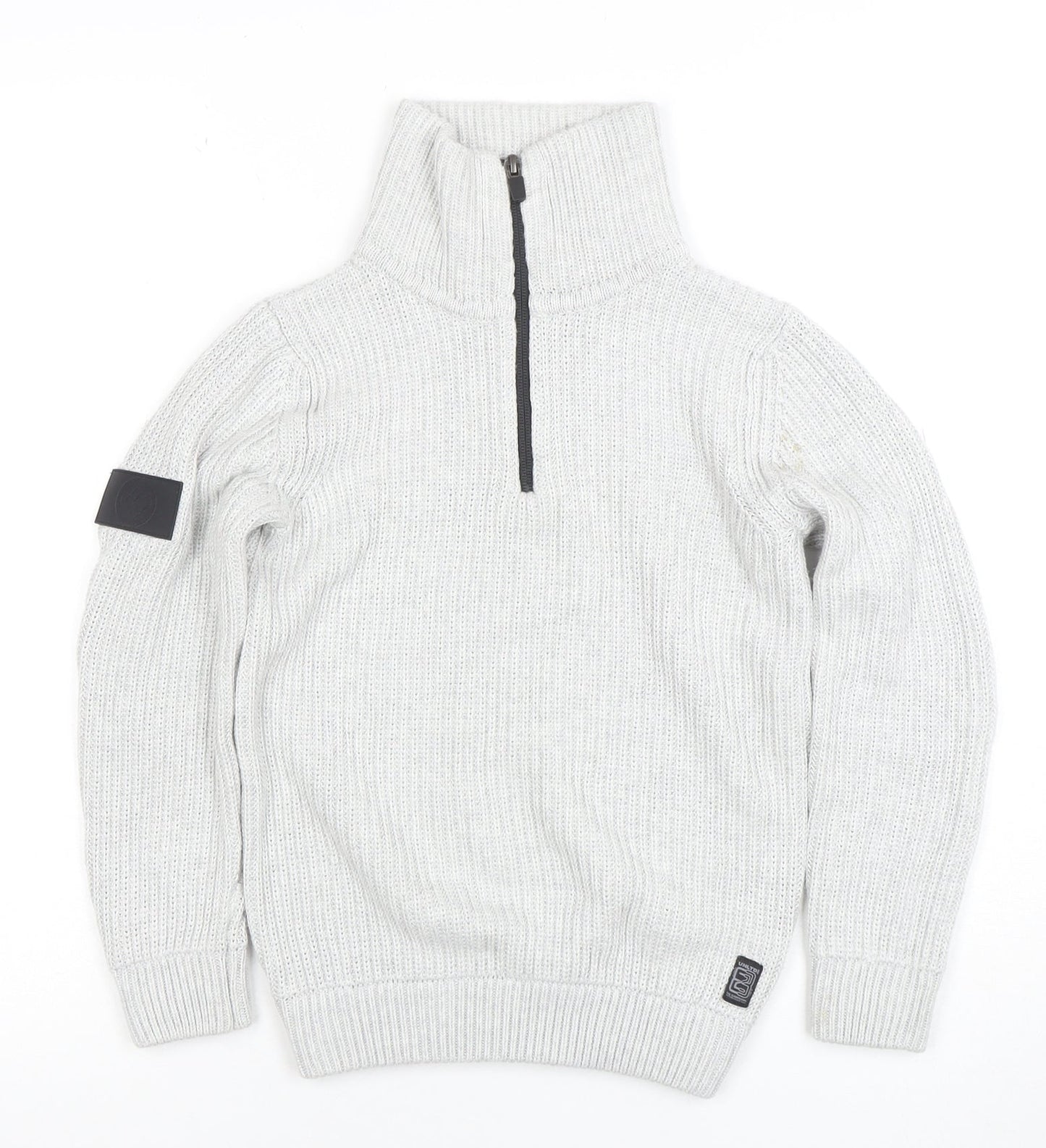 NEXT Boys Grey 9 Years 1/2 Zip Roll Neck Jumper Cotton Blend Knit