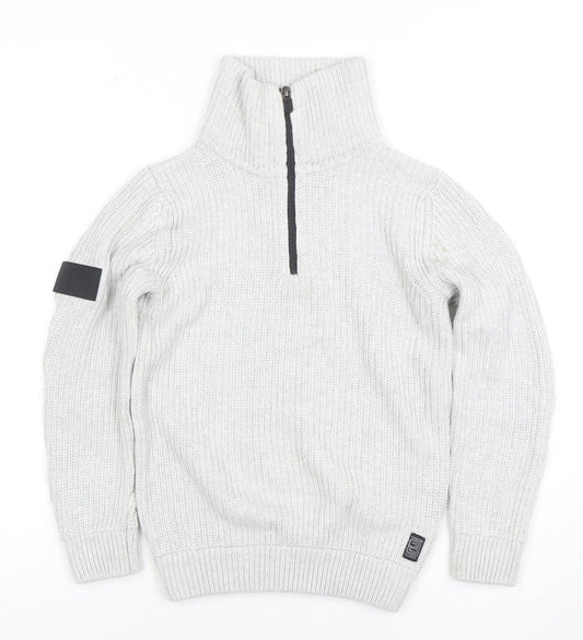 NEXT Boys Grey 9 Years 1/2 Zip Roll Neck Jumper Cotton Blend Knit