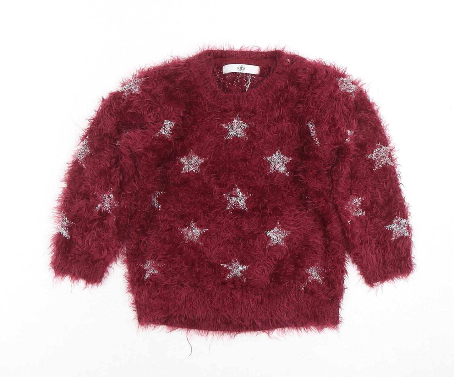 Marks and Spencer Girls Burgundy Star Fuzzy Pullover Jumper 3-4 Years