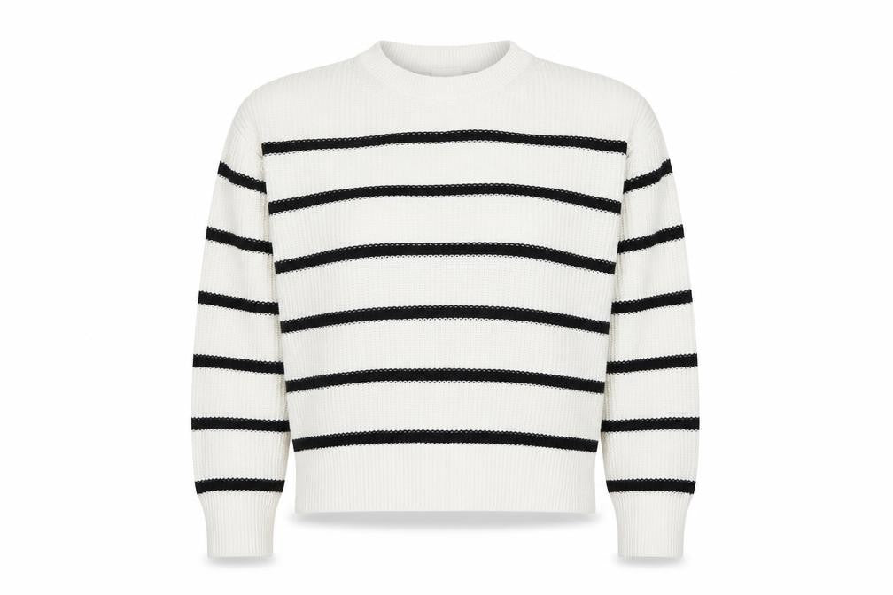 H&M Womens White Black Striped Knit Jumper Size M Long Sleeve Crew Neck