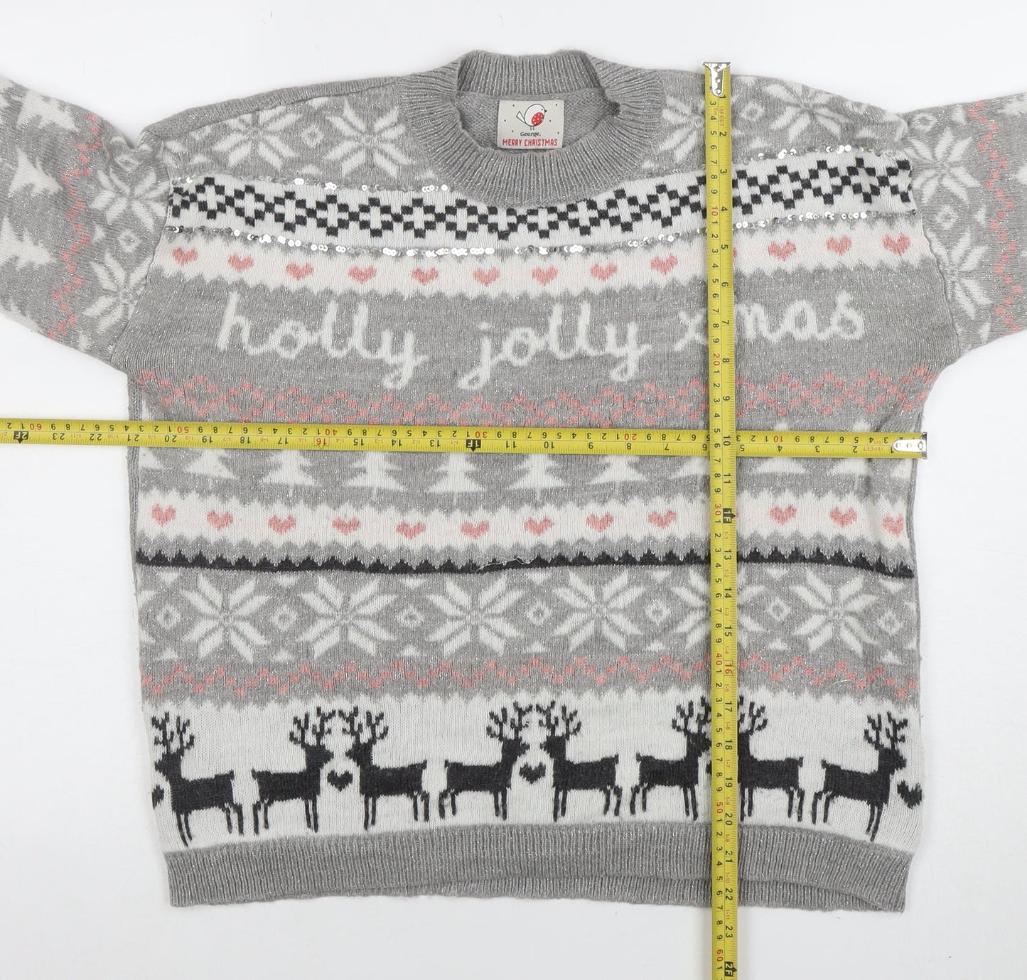 George Women's Grey Christmas Fair Isle Sequin Pullover Jumper Size S