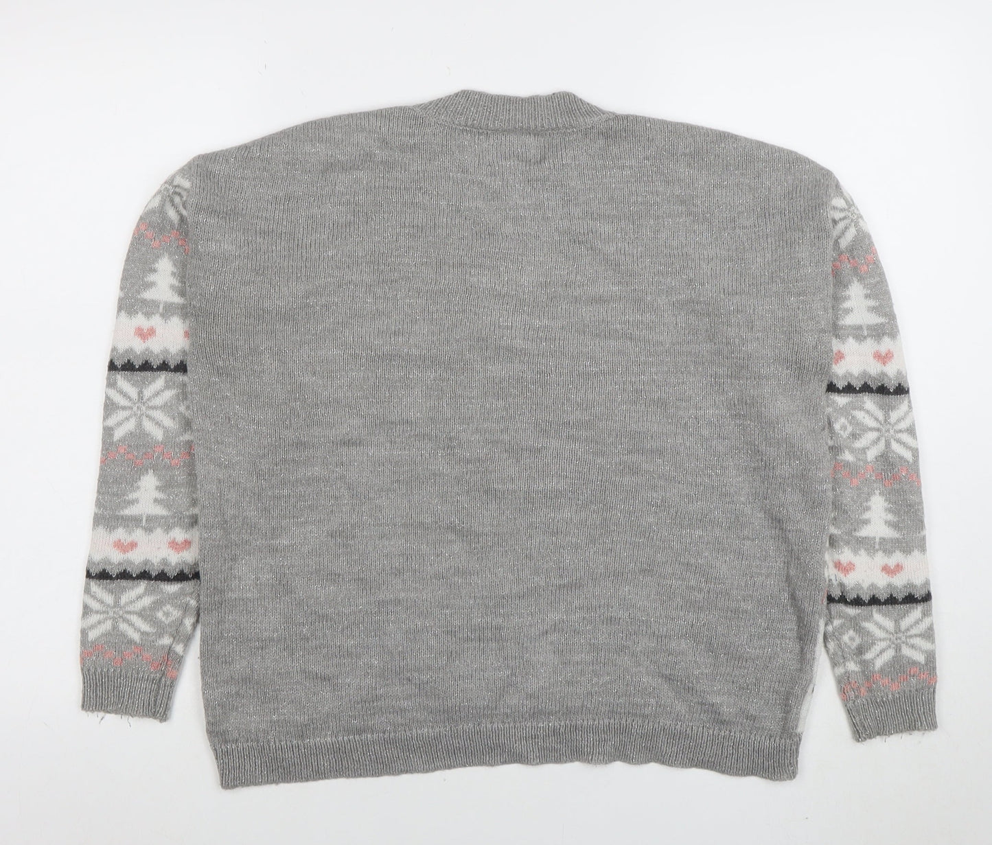 George Women's Grey Christmas Fair Isle Sequin Pullover Jumper Size S