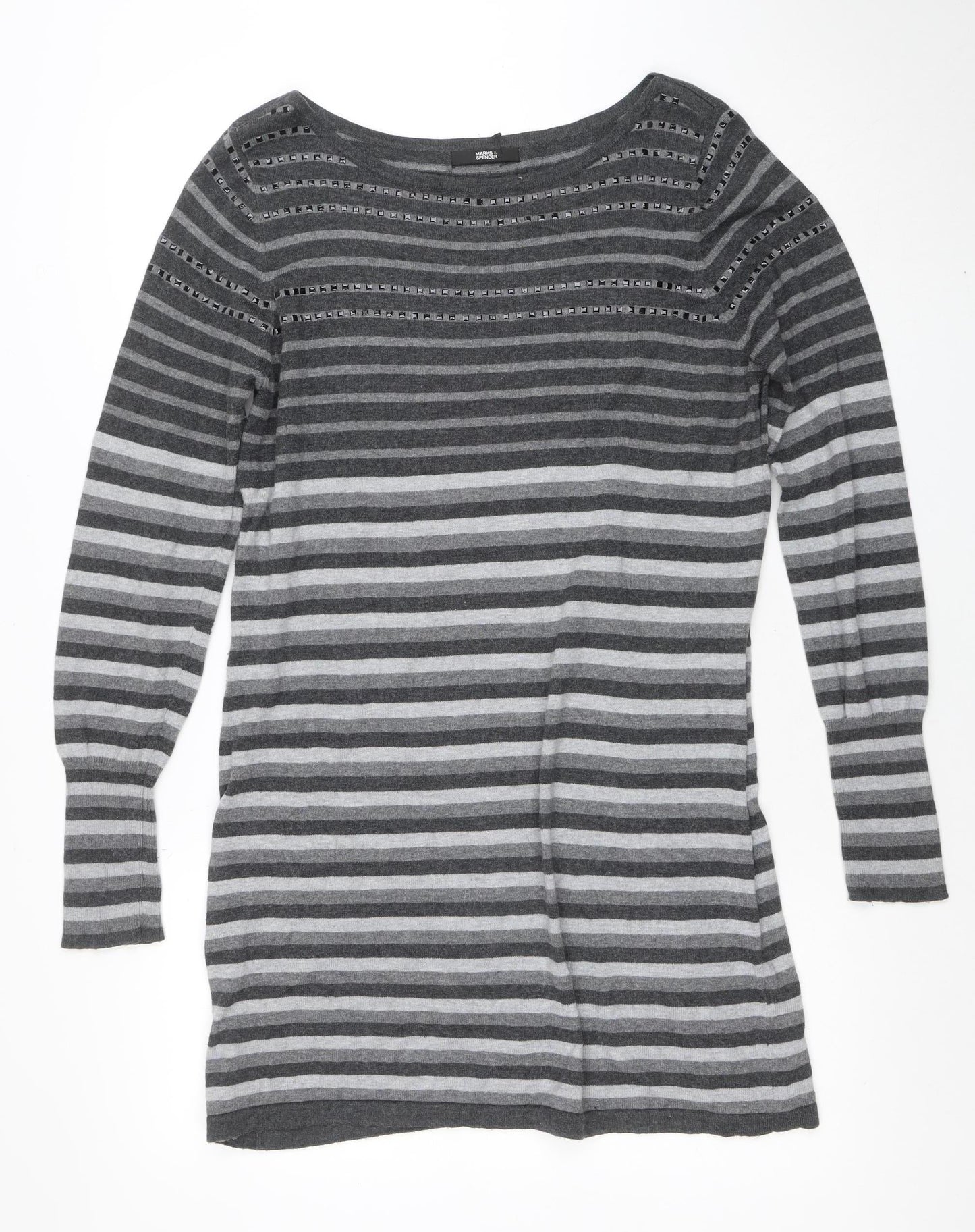 Marks & Spencer Womens Grey Striped Pullover Jumper Size 16