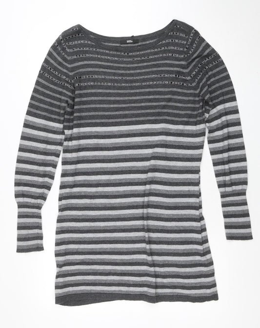 Marks & Spencer Womens Grey Striped Pullover Jumper Size 16